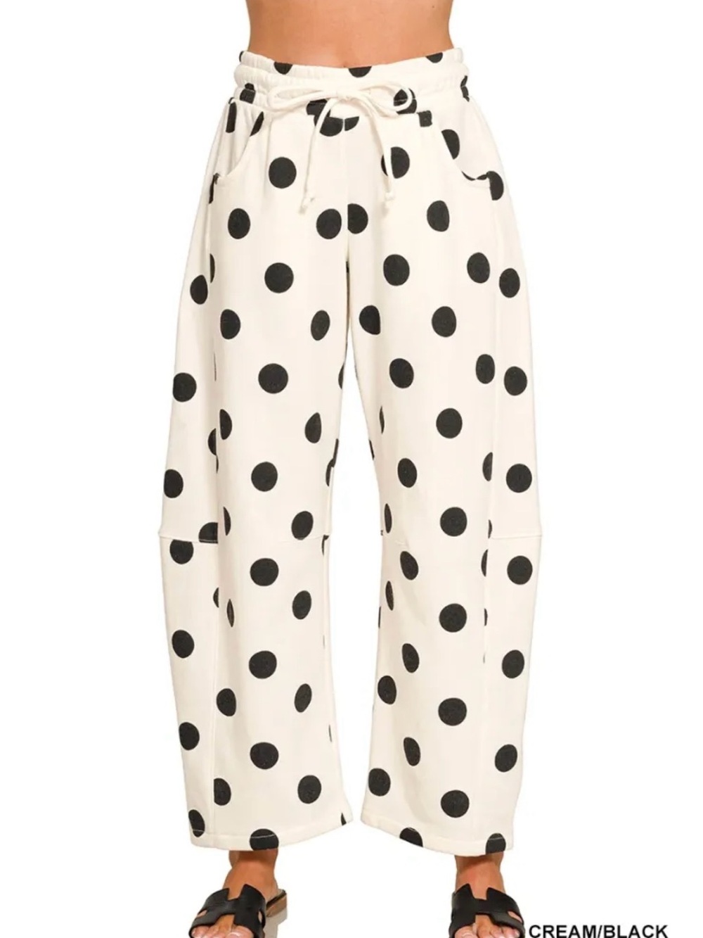 Zenana Cream and Black Polka Dot Fleece Viral Sweatpants